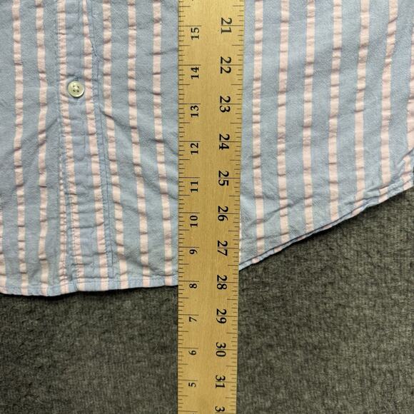 J Crew Slim Fit Seersucker Shirt Mens Medium Pink/Blue Striped Button Down - Picture 5 of 5